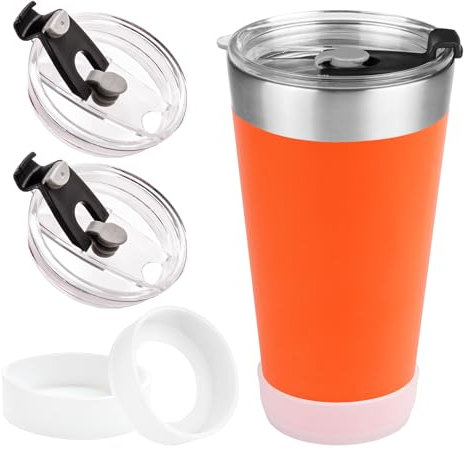 2Pack Replacement Lids and Silicone Boot Compatible with Stanley 16oz Adventure Beer Pint Glass, Leak-Proof & Insulated Lid for Stacking Metal Drinking Tumbler (White-2Lid+2Boot)