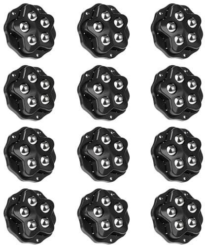VEGCOO 12 Pièces Mini Roulettes pour Meubles, Mini Transfert Roulettes de Meubles à 360 Degrés, 5 Billes Chacune avec Plaquette de Frein, Roulette Capacité 300KG Pour Charges Lourdes