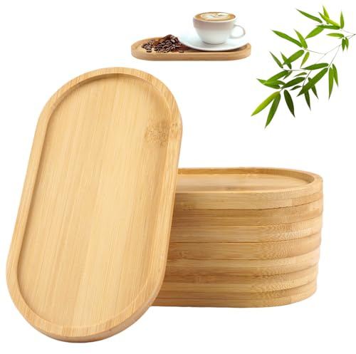 8 Stück Ovale Holztablett Kleines, 17.5x8.8x1 cm Tablett Holz, Bambus Tablett Klein, Bambusuntersetzer, Holztablett Klein, Bambus tablett für Frühstück, Kaffee, Brot, Tee, Handtücher und Duschzubehör