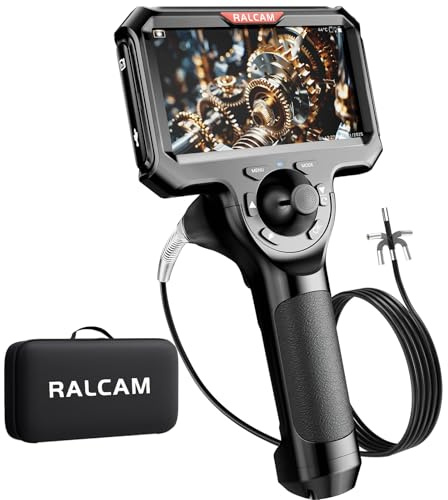 4-Way 360° Articulating Borescope, Ralcam Joystick 5 Endoscope Camera with Light, Slim Snake Inspection Camera with 5.0ft Semi-Rigid Cable for Engine, Pipe