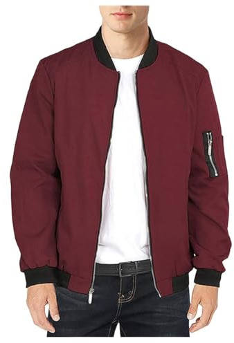 Shuanghao Uomo Primavera Autunno Classica Leggero Casual Jacket Cappotto Cotone Softshell Sottile Sportiva Baseball Bomber Collare Estivo Comodo Giubbotto All'Aperto Giacca Uomo Rosso scuro L