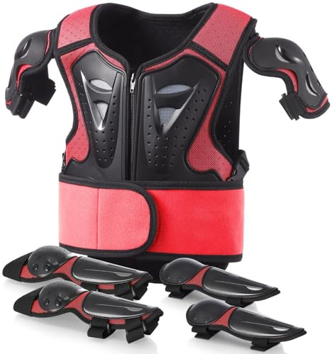 Protezioni Motocross Bambino con Pettorina Protettiva, Coudiere e Ginocchiere, Armatura Moto Regolabile per Giovani Rider, Adatta a Dirt Bike, Bici e Attività Outdoor