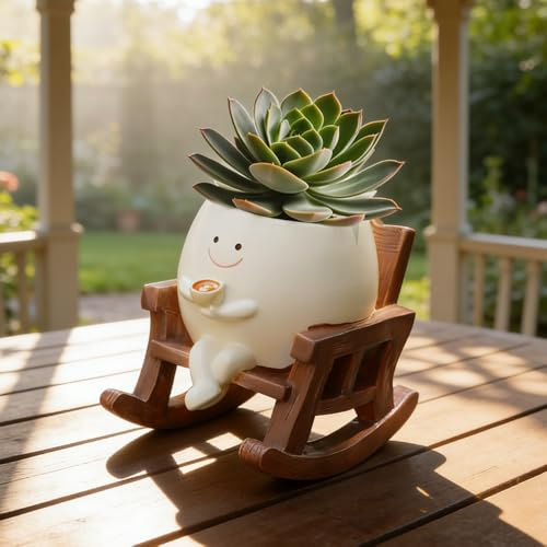 SGZIOO Maceteros Decorativos Interior Exterior, Macetas Decorativas Interior, Maceta con Forma de Mecedora, Macetas Pequeñas Cara Sonriente con Orificio de Drenaje, para Flores suculentas, Regalos