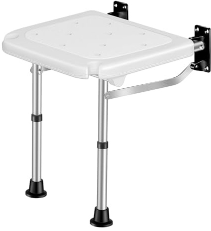 YQQHZQ Wall Mounted Folding Shower Seat, Height Adjustable Bathroom Safety Stool, 400 LBS Heavy Duty Support, Foldable Shower Bench for Elderly, Disabled, Adults & Pregnant Women