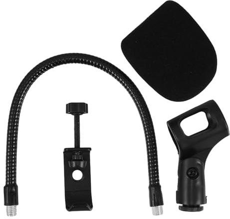 QUMIIRITY Soporte de Micrófono de Mesa con Brazo de Cuello de Cisne Ajustable, Abrazadera Cuadrada Metálica y Esponja, Soporte Flexible para Grabación, Podcast y Transmisión en Escritorio
