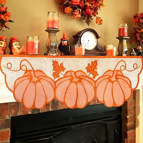 20 x 60 tum pumpa tryck höst mantel halsduk, Thanksgiving öppen spis dekor | Mjukt tyg, pumpa lönnmönster, för höst heminredning