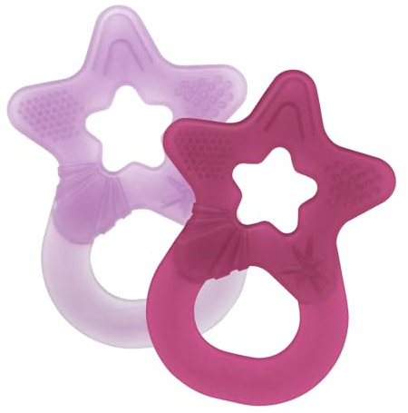 dentistar Beißring 2er-Set – Teether für Babys & Kleinkinder ab 3 Monate – Baby Beißring mit Griff aus weichem Material zur Zahnungshilfe & Massage – Made in Germany – Pink & Lila