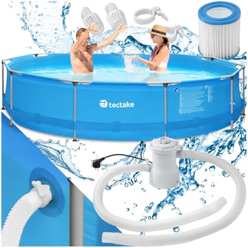 tectake® Swimming Pool, Aufstellpool Komplettset groß, Swimmingpool rund, Leichter Auf- und Abbau, Schwimmpool für Garten, Planschbecken groß Ø 360 x 76 cm - blau