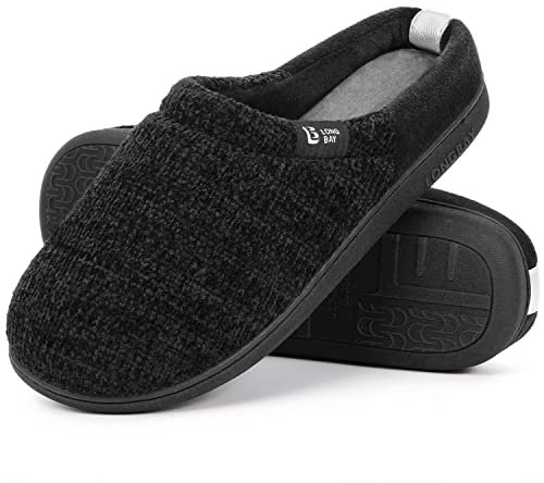 LongBay Damen Hausschuhe mit Memory Foam rutschfeste bequeme Slip-On Pantoffeln Schwarz,40-41 EU