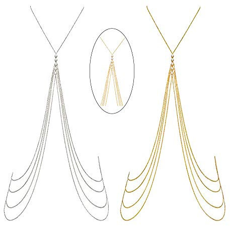 Xinlon 2 Stück Pearl Bra Body Chain, Sexy Beach Bikini Bra Chain, Gold Body Chain Necklace Bra Chain, Verwendet für Damen Tops Oder Als Geschenk, Partykleider und Strandausflüge(Gold Silber)