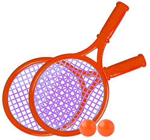 Raquette de Tennis en Plastique Enfants Jouet Sports de Plein air interactif Plage Jouet Raquette de Tennis Ensemble (Rouge)