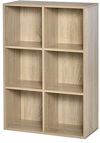 HOMCOM Estantería para Libros Estantes de Madera de 3 Niveles con 6 Cubos de Almacenaje para Sala de Estar Dormitorio Oficina 65,5x30x97,5 cm Roble