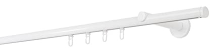ondeco Gardinenstange auf Maß Innenlauf 20mm Match 1-lauf Vorhangstange Wandträger 12cm Stilgarnitur Gleiter für Vorhänge Weiß 110cm