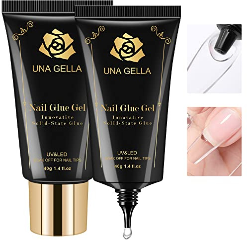UNA GELLA Gel Nail Glue 80g Super Strong U V Solid Soft Gel Lamp Curing Needed Nail Glue 40g*2 for Acrylic Nail Tips for Fake Acrylic Press On Nails Extension Soak Off