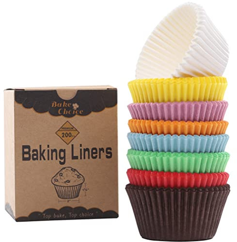 Caissette Muffins Papier Standard,200 pièces,Multicolore Moule Muffins Papier,Parchemin Résistant à la Graisse,Pour Fêtes & Anniversaires & Mariages & Pâtisserie,Dimensions Standard