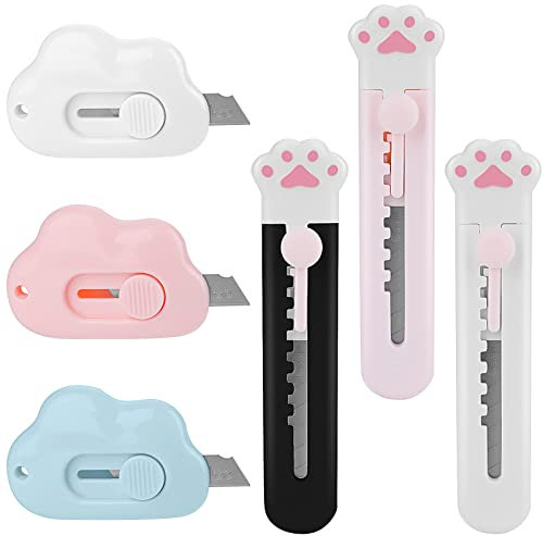 Abeillo 6 Stück Mini Cuttermesser klein Cloud Utility Messer Katze Pfote Gebrauchsmesser, Einziehbares Universalmesser Tragbares Mini-Cutter Schreibwaren für Pappe, Papier, Schachtel