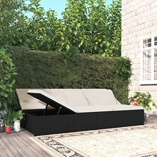 Festnight 2 Personen Sonnenliege mit Auflage Polyrattan Doppelliege Gartenliege für 2 Personen Outdoor Bett Garten Bett Outdoor Liege 2 Personen Schwarz