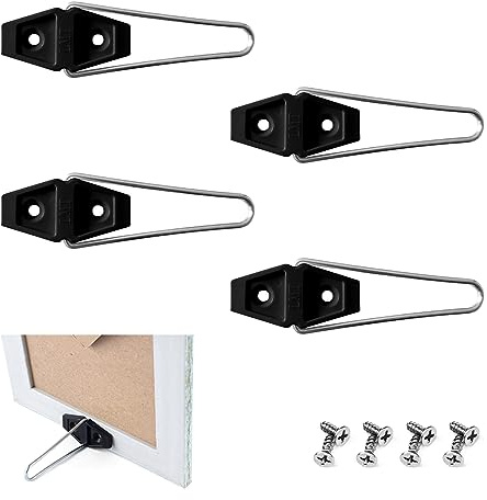UESDU Picture Frame Stand 4PCS Photo Frame Holder Metal Easel Back Support Tabletop Black Vertical Bracket with Screws Photo Frame Display Accessories