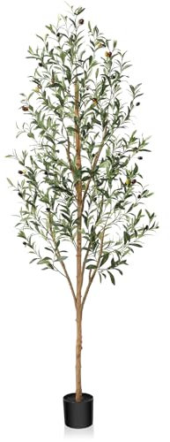 Fopamtri Olivenbaum Künstlich 180 cm Künstliche Pflanzen Groß Fake Kunstpflanze mit Naturholzstamm und Früchten, Künstlicher Olivenbaum im Topf für Haus Schlafzimmer Büro Garten Dekoration (1 Stück)