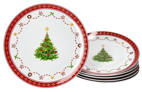 MamboCat Weihnachtstraum Lot de 6 assiettes à gâteau I Petites assiettes à petit-déjeuner en porcelaine pour 6 personnes avec décor de Noël I Service pour salade, dessert et autres I Vaisselle pour