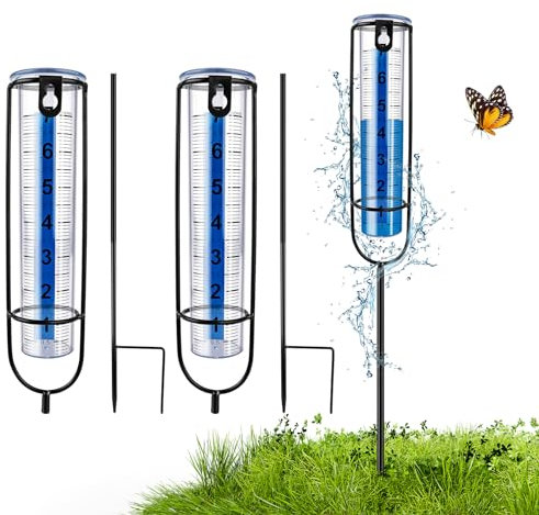BYZESTY 2 Stück Regenmesser Glas, 7-Zoll Niederschlagsmesser mit Erdspieß, Regenmesser Metall, Wassermesser Niederschlagsmengenmesser, Outdoor Regenmesser, Abnehmbarer Regenmesser für Garten Rasen
