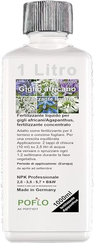 POFLO Fertilizzante liquido per gigli africani Fertilizzare Agapanthus. Fertilizzante premium della linea professionale | Concime completo NPK, fertilizzante concentrato (1000ml)