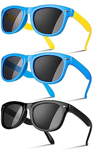 Utensilsto 3 Stück Sonnenbrille Kinder Polarisiert Flexible Sonnenbrille Silikon Rahmen Sonnenbrille Für Jungen Mädchen 4-8 Jahre(Schwarz+Blau)
