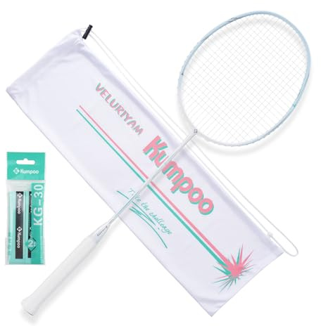 KUMPOO LIULI Raquette de badminton professionnelle en fibre de carbone avec poignée et housse, raquette de badminton 5U légère pour débutants, jeux d'entraînement dans le jardin, en plein air, bleu