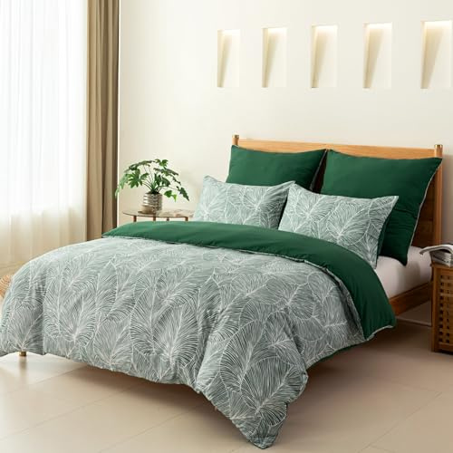 Tokokimo Emerald Green Single Duvet Cover Set - Bedding Sets Plants Leaves Pattern, Soft Microfiber Single Duvet Cover 135x200 cm with Pillowcase for Kids Bed, Green/Tropical