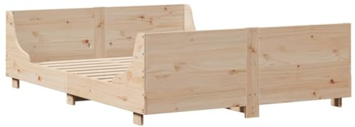 Lit Double en Bois de Pin Massif vidaXL, 140x190 cm, Cadre de Lit avec Tête de Lit, Rustique, Naturel