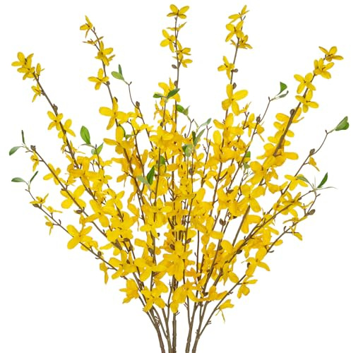 Arborus 5 flores artificiales de 31.5 pulgadas de alto, forsythia de seda sintética, flores amarillas, ramas falsas de forsitia, flores artificiales de tallo largo para jarrones altos, arreglos