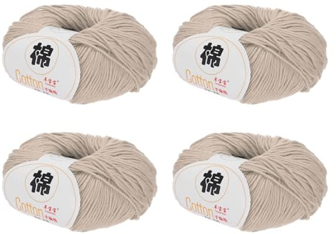 Rebower Cotton Yarn,100% Cotton Soft Knitting Yarn [for Hand DIY Bag Cushion Crocheting Knitting Project Home Decor] -4 Packages of 200g/7.05oz(Per Skein 50g/137yards)/Beige