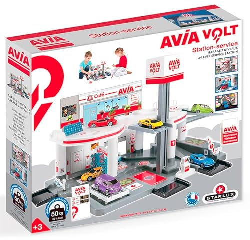 STARLUX - Station Service Avia 2 Niveaux - Garage pour Enfant avec Parking, Station de Lavage, Atelier de Réparation - Véhicules Non Inclus - Fabriquée en Europe - Idée Cadeau pour Enfant Dès 3 Ans