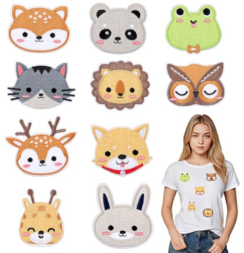 Yuanchu Bügelflicken Kinder, 10 Stück Flicken zum Aufbügeln Tier Patches Aufnäher Bestickte Aufnäher Tierstil Bügelbilder DIY-Zubehör für T-Shirt Jeans Taschen Kleidung Reparatur und Textilien