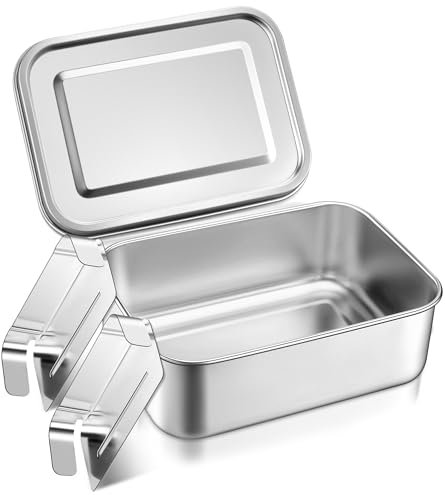 Joyfair Brotdose mit Fächern, 850ml Edelstahl Bento Box mit 2 Abnehmbar Fächern für Erwachsene & Kinder, Lunchbox Brotzeitdose für Camping Picknick Reisen und Arbeit, Auslaufsicher & Spülmaschinenfest
