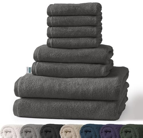KARAT Towels - 8-teiliges Set Handtücher aus 100% Baumwolle - 2 x Badetuch, 2 x Handtuch und 4 x Seiftuch, Oeko-Tex 100 Zertifiziert (Grau, Bay)