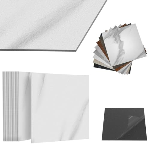 ACXIN PVC Suelo de vinilo autoadhesivo con aspecto de baldosas, baldosas adhesivas resistentes al agua para cocina, baño, salón (aspecto de mármol blanco, 5 m², paquete: 54 baldosas)