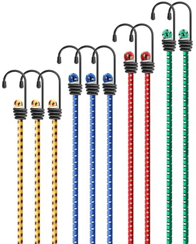 Lot de 10 tendeurs en caoutchouc avec crochets, tendeurs à bagages multicolores très résistants, 4 tailles, tendeurs universels en caoutchouc avec crochets, cordes de serrage, sangles de serrage