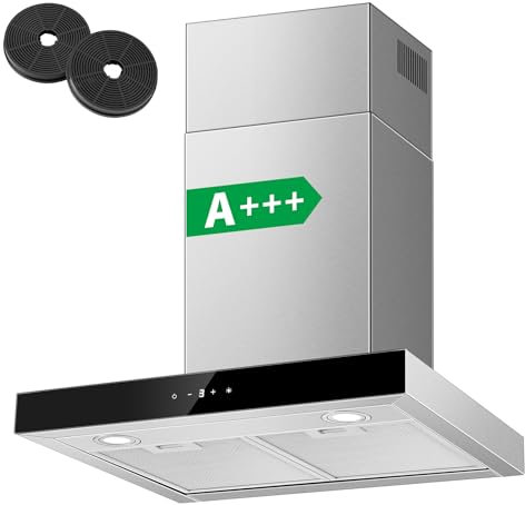 TopStrong Hotte Aspirante 60cm, Class A+++ 450m³/h Hotte de Cuisine Silencieuse, Hotte Aspirante Evacuation ou Recyclage Inclus Filtres Charbon, 3 Vitesses - Fonction Boost, Commande Tactile, Inox