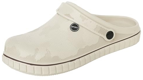 SECHRITE Sabots à Enfiler pour Homme - Antidérapants et imperméables - Bout fermé - pour la Cuisine, Le Bureau, la Plage, la pêche, Beige, 44 EU