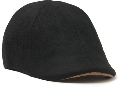 The Original Boston Scally Cap - The Kenmore Mens Flat Hat - Six Panel Newsboy Cap for Men - Black, Coolidge Black & Brown Brim, M-L