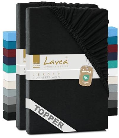 2er Set Lavea Topper Spannbettlaken - Spannbetttuch Jersey Topper Serie Maya, 180x200cm | 200x200cm, Schwarz, 100% Baumwolle, hochwertige Verarbeitung, mit Gummizug