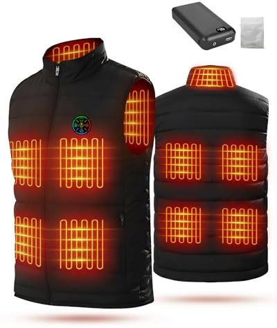 Heated Gilet for Men Women, Electric Heated Vest with 20000mAh Power Bank, 9 Heating Zones, 3 Heating Levels Washable Stand Collar Gilet Jacket with Laundry Bag, Winter Gift for Hiking Camping Size M