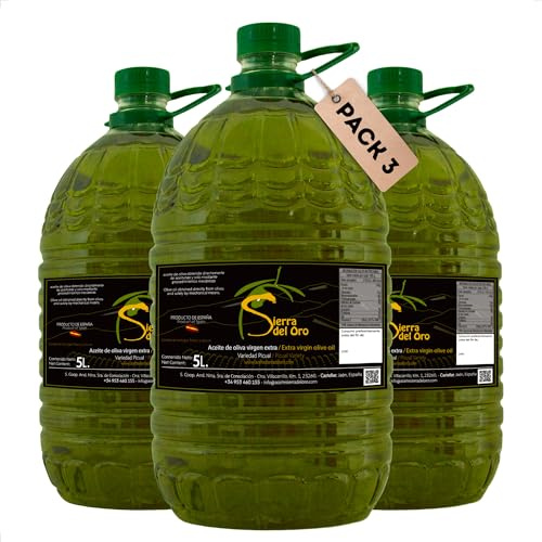 Sierra del Oro – Aceite de Oliva Virgen Extra 3 garrafas de 5 Litros Picual y Tradicional | AOVE Filtrado de Jaén | Pack Ahorro 15L Ideal para Hostelería y Consumo en Crudo | Cocina Mediterránea