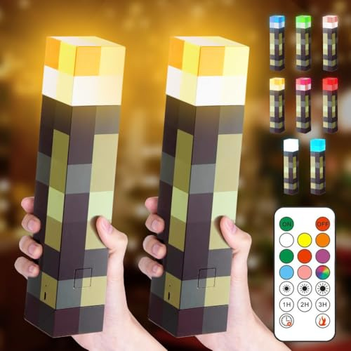 Lámpara de pared con antorcha, 2 unidades, 8 colores, luz nocturna, lámpara de noche, recargable por USB, antorcha LED para niños para mano o montaje en pared, iluminación de juguetes, regalos, 28 cm