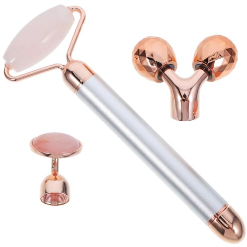 Ipetboom Kit de Rouleau Facial en Jade Multifonction Poudre de Cristal de Jade et Alliage de Zinc, Masseur Visage Anti-âge pour Réduire les Rides, Couleur Argenté, pour Peau du Visage