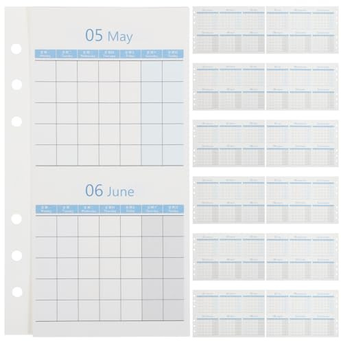 SOIMISS Recharge Agenda Mensuel A6 Non Datée 20 Feuilles Double Face 3 Volets Bleu Recharges pour Planificateur Inserts Calendrier Organisateur Bureau Scolaire Repas Famille
