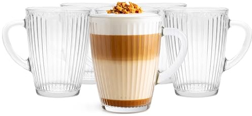 Glasmark KROSNO 1992 glasmuggar set om 6 – 350 ml mugg med handtag och spårstruktur för kaffe, te, juice och vatten