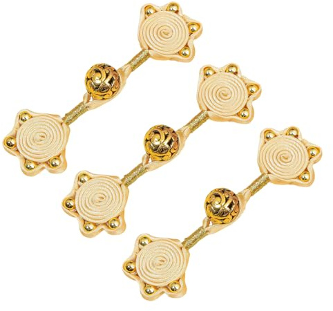 3 piezas Chai Nano Botón Chino Nudo Cierre Cierre Vestido de Boda Tradicional Decoración Tradicional Interencaje Bola de Oro