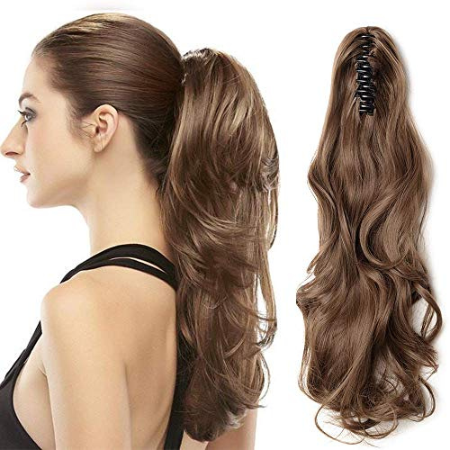 SEGO Coda di Cavallo Extension Capelli con Pinza Clip Ricci Mossi Lunghi Ponytail Ondulate Sintetiche Fascia Unica Posticci 45cm 140g - Castano Chiaro